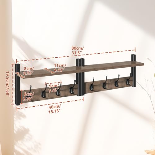 YMYNY Coat Rack Shelf Wall Mounted, Coat Hooks Set of 2, Entryway Coat Hanger with 8 Hooks, 31.5" Wall Floating Shelf with Hat Rack, for Kitchen, Bedroom, Bathroom, Silver Gray UHWS001Y-2 - color: Silver Gray, size: 31.5"-2 pack