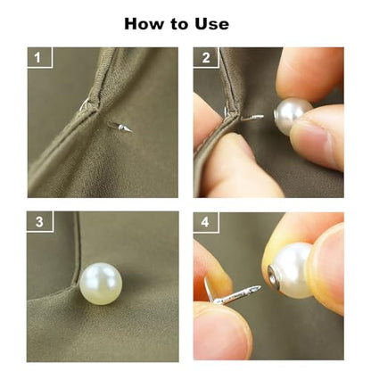 ZENGLU No-Sew Pearl Buttons, 30 Sets of 2/5 inch Removable Reusable Brooch Pins for Shirts, Blouses, Dresses, Sweaters, Shawls for Women (10mm/White) - color: White