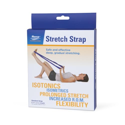 Norco Stretch Strap with Loops for Physical Therapy, Flexibility, Workout with Exercise Book. Improve Range of Motion by Stretching Out Hamstrings, Knee, Back, etc. (76" Purple Standard Strap)