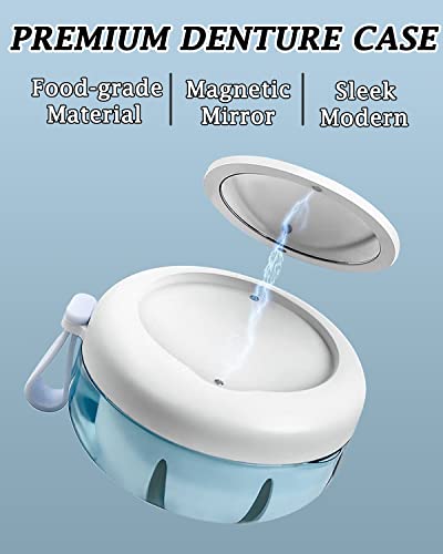 Denture Case, Definitely No-Leak Denture Bath Box for Traveling Perfectly, Denture Cup with Strainer & Magnetic Mirror, Completely Clean Care for Retainer, Mouth Guard, & Denture - color: White