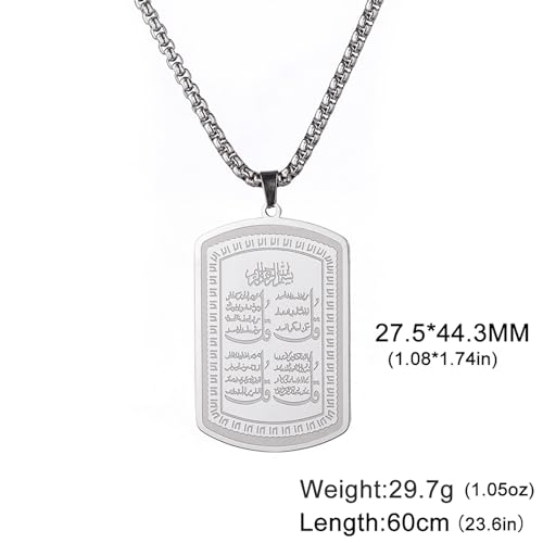 VASSAGO Islamic Allah Necklace for Men Women Stainless Steel Muslim Ayatul Kursi Necklace Islam Arabic Eid Ramadan Jewelry Gift - color: Silver Koranic Necklace