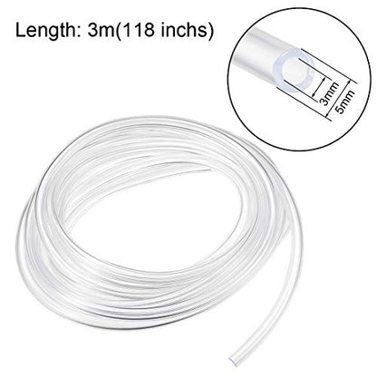 uxcell PVC Hose Tube, 3mm(0.11") ID x 5mm(0.19") OD 3 Meter 9.8ft Clear Vinyl Tubing, Plastic Flexible Water Pipe - size: 3x5mm