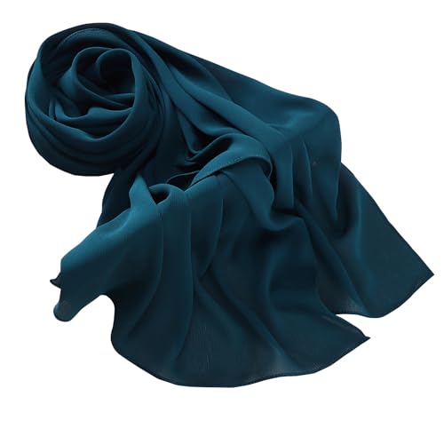 Premium Long Crinkle Chiffon Hijab Scarf for Women, Very Soft Muslim Head Scarfs - color: Deep Blue