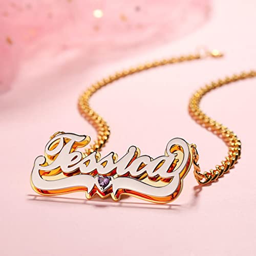 Custom Name Necklace Double Plated Name Necklace Personalized Name Plate Necklaces Name Necklaces for Women 18k Gold Plated Nameplate Pendant - color: Style 20
