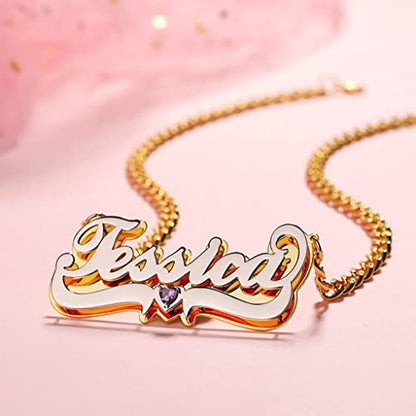 Custom Name Necklace Double Plated Name Necklace Personalized Name Plate Necklaces Name Necklaces for Women 18k Gold Plated Nameplate Pendant - color: Style 20