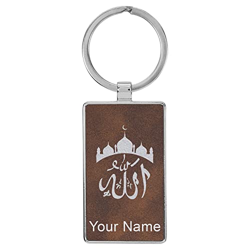 LaserGram Rectangle Keychain, Allah 2, Personalized Engraving Included (Metal Frame) - color: Rustic