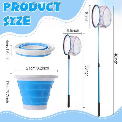 Telescopic Fishing Net with Bucket, Telescopic Fishing Landing Net, Lightweight Aluminum Pole Non Slip Handle for Catching Frogs Butterfly Fish Crab for Beach Stream Outdoor - color: Blue