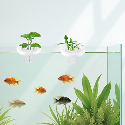 4 PCS Floating Aquarium Plant Holder with White Foam Floating Ring | Aquarium Planting Baskets , Fish Tank Hydroponic Basket for Aquatic Plant Cultivation and Landscaping Decorations