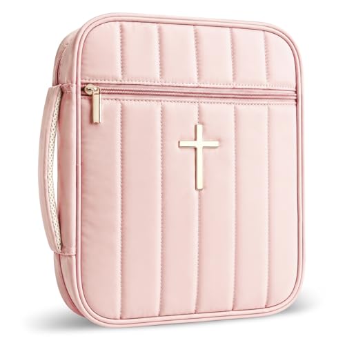 Wuflyover Bible Bag for Women, Quilted Bible Cover Case with Handle, Bible Carrying Case for Church and Bible Study, (Pink) - color: Pink