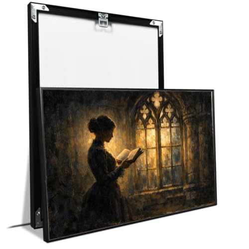 Dark Academia Reading Woman Wall Art Vintage Oil Painting Gothic Window Silhouette Book Lover Canvas Poster Home Decor - color: Nature23, size: 8x12in Black Framed