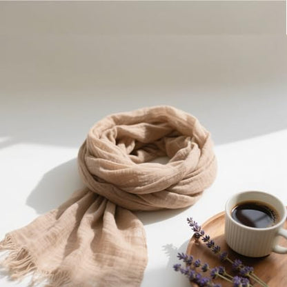 Nydotd Women Summer Cotton Linen Scarf Crinkle Long Beach Shawl Wrap hijab with Fringe - color: Khaki