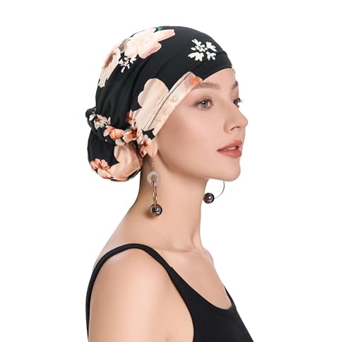 ZLYC Hijab Cap for Women Lightweight Undercap with Bun Loop Underscarf Hat - color: Yellow Rose Black