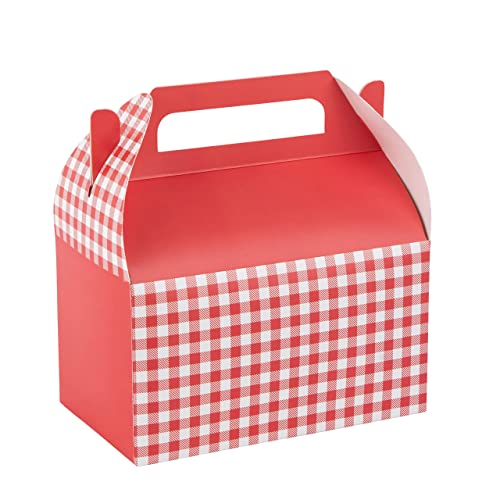 Hammont Easy Assemble Picnic Themed Gable Boxes - 10 Pack, Cookie Box for Gift Giving, Baby Shower Party Favors, Cowboy, Cowgirl Birthday Party Decor - 6.25" x 3.75" x 3.5" - color: Picnic Themed