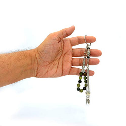 Keychain & Rosary Collection -Car Key Chain-Handbags Holder - color: (8 Mm - Green Taiwan Jade Stone)