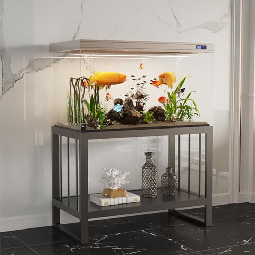 Fish Tank Stand, Heavy Duty Aquarium Stand with Thickened Metal Frame, Turtle Tank Table, Double Storage Design for Home Office, 770LBS Capacity(Black,60x30cm/23.6x11.8in) - color: Black, size: 60x30cm/23.6x11.8in