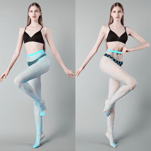 MengPa Women's Fishnets Tights High Waist Stockings Party Thigh High Pantyhose - color: 2pcs-blue