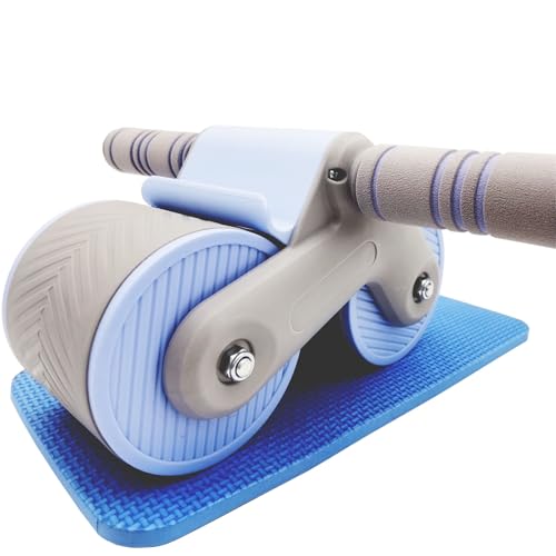 AUTOMATIC REBOUND ABDOMINIUM ROLLER: Automatic rebound abdominal roller for exercise with knee pads, dual wheel balance design and cell phone holder, suitable for outdoor, home, office, gym, in the home gym using abdominal fitness roller for abdominal mus