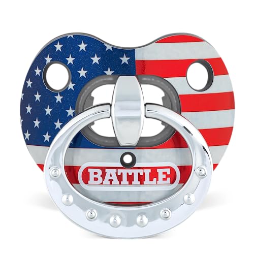 Battle Sports Binky Oxygen Football Mouthguard - Detachable Strap, Maximum Breathability, Works with Braces & No Boiling Required - color: Chrome Red, White, Blue
