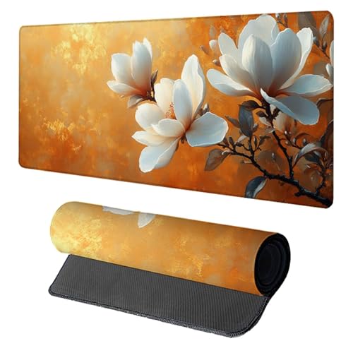 Flower Gaming Mouse Pad, Mouse Pad 64x32in, Large Desk Mat with Non-Slip Rubber Base, Office Desk Accessories, Large Extended Gaming Keyboard Mat, Big Mousepad for Computer Gamer Office, Orange O-5444 - size: 64 x 32 x 0.1
