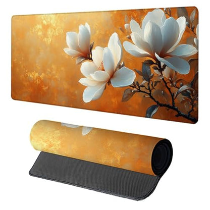 Flower Gaming Mouse Pad, Mouse Pad 60x32in, Large Desk Mat with Non-Slip Rubber Base, Office Desk Accessories, Large Extended Gaming Keyboard Mat, Big Mousepad for Computer Gamer Office, Orange 5-2703 - size: 60 x 32 x 0.1