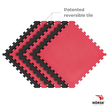 Dual-Sided Reversible 1/2" Foam Exercise Mats for Home Gym - Interlocking EVA Foam Tiles - color: Red / Black, size: 6 Tiles - 24 Sq. Ft.