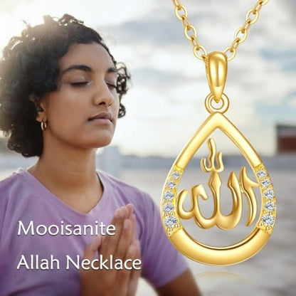 Moissanite Allah Necklace for Women 925 Sterling Silver Muslim Islamic Religious Pendant 18k gold plated Religious Jewelry Gift for Wife Mom