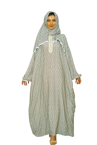 Women's Ditsy Floral Print Zipper Design Hooded Arabian Dress Modest Bishop Sleeve Long Sleeve Maxi Muslim Dress for Women - color: Purple, size: One Size