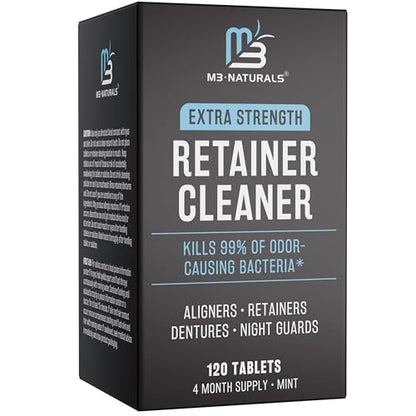 Retainer Cleanser Tablets Invisalign Cleaner, Removes Odors Discoloration Stains and Plaque 4 Month Supply Denture Cleansers Retainers Mouth Guards Denture Bath Mint by M3 - size: 120 Count