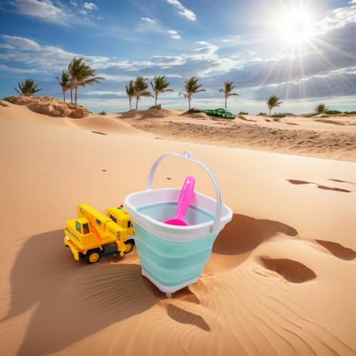 SAMMART 2.6L (0.68 Gallon) Super Mini Sqare Collapsible Plastic Bucket - Foldable Square Tub - Portable Fishing Water Pail - Space Saving Outdoor Waterpot (1, White/Lake Green) - color: White/Lake Green