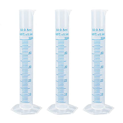 Antrader Measuring Cylinder, 3-Pack Transparent Graduated Test Tube Plastic Lab Cylinder Flask with 2-Sided Marking, 50ml