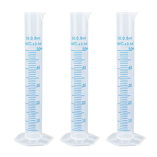 Antrader Measuring Cylinder, 3-Pack Transparent Graduated Test Tube Plastic Lab Cylinder Flask with 2-Sided Marking, 50ml