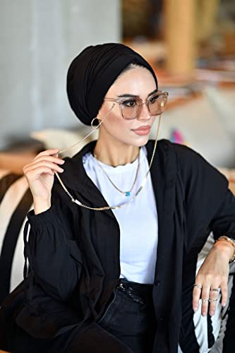 para life Dubai Turbans for Women, Breathable Instant Turban|Std Size Stretchable Cotton|Hijab Cap&Undercap - color: Black