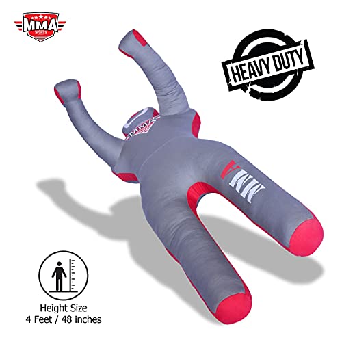 Kids Grappling Standing Dummy - Unfilled – Wrestling, Jiu-Jitsu, MMA Training Dummy with Moveable Arms and Legs – Durable Polyester Fabric - color: Grey-Stand, size: 4 ft-49 Inch
