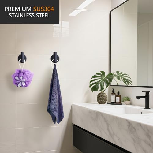 Nolimas Towel Coat Hook Matte Black SUS304 Stainless Steel Bathroom Clothes Cabinet Closet Sponges Robe Hook Wall Mounted Round Kitchen Heavy Duty Door Hanger 2 Packs - color: 2pcs Matte Black