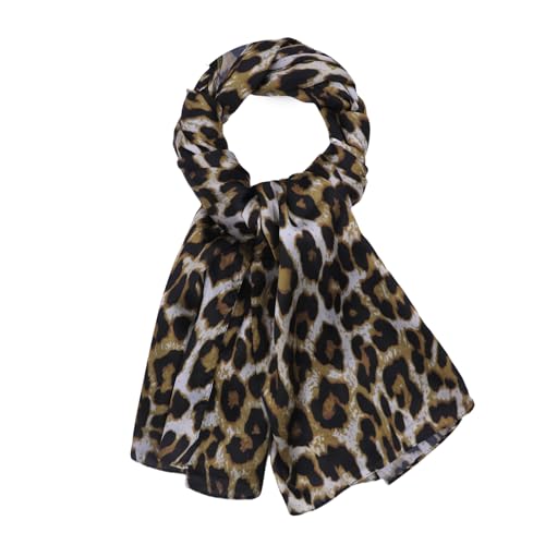 RARITYUS Silky Satin Hijab Scarf for Women Watercolor Floral Printed Muslim Hijab Head Wrap Fashion Long Scarves Shawls - color: Brown Leopard Print