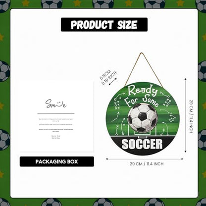 Smile Ready For Some Soccer Wooden Round Door Hanger, Game Day Playbook Themed Front Door Sign for Sports Fans & Soccer Party Decor - style: Soccer Tactic