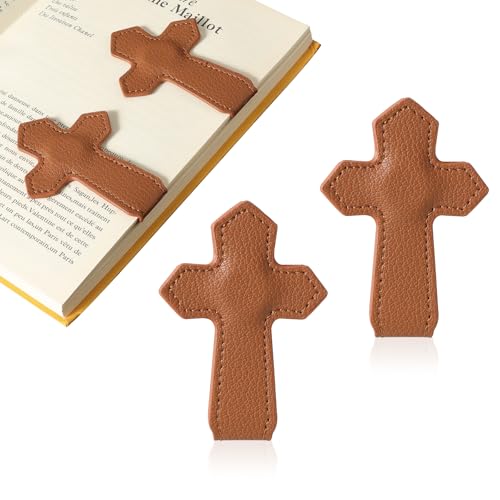 KINIVA Leather Magnetic Bookmarks for Women Men Book Lovers, Page Markers Gifts for Bible Students Teachers Reading (Cross-Brown-2pcs) - style: Cross-Brown-2pcs