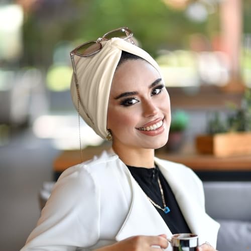 para life Knot Turbans for Women, Breathable Instant Turban|Standard Size Cotton|Pre-tied Scarf, Hijab Cap&Undercap - color: Beige