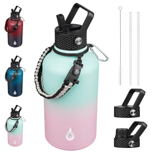 BJPKPK 64oz Insulated Water Bottle with Straw Lid Large Stainless Steel Jug - color: Marshmallow, style: 64 Ounces