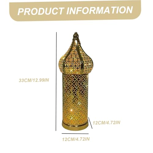 Moroccan Lantern Hollow White LED Wind Lamp Wrought Iron Decorative Ramadan Lantern for Hanging or Table Home, No Battery