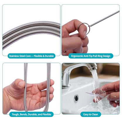 Upgrade 2 Packs Extra Long Drain Cleaners Brush, 64 Inches Flexible Sunroof Drain Cleaning Brush Tool, Premium Tube Cleaner for Dishwasher Drain Hose, Bathroom