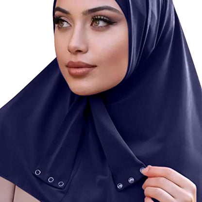 AIBEARTY Women Fashion Instant Muslim Turban Hijab with Snap Fastener Breathable Headscarf Bonnet Cap Turban Hat Shawl - color: Modal Navy -3 Buttons