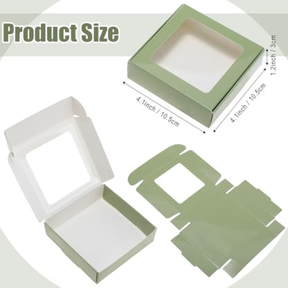 Zonon 30 Pcs Kraft Paper Boxes with Window 4.13 x 4.13 x 1.18 Inch Candy Packaging, Small Gift Boxes, Soap holder, Mini Treat Packaging for Bakery Chocolate Jewelry Display (Sage Green) - color: Sage Green