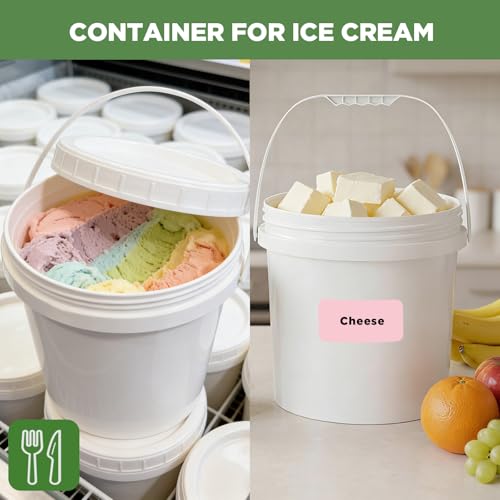 4 Pack 1.3 Gallon White Plastic Storage Buckets with Screw Lids, Food Grade Container with Measurement Markings, Reusable Small Container - color: White, size: 4pack 1.3 Gal