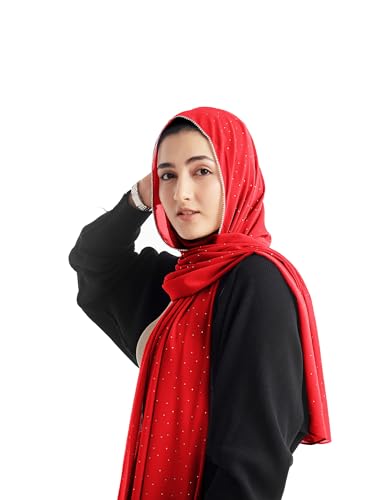 Hijab for Women Premium Chiffon Hijab Rhinestone Hijab Scraf for Women Muslim - color: Red
