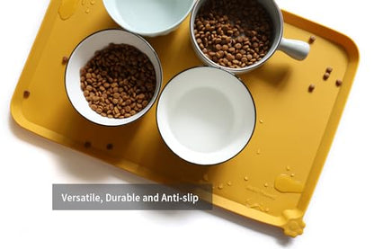 Hoki Found L Silicone Non Slip Pet Feeding Mats - Waterproof Dog Cat Food and Water Mats for Carpet - Honey - color: Honey, size: 22" x 14"