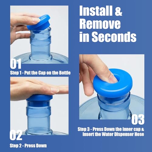 5 Gallon Water Jug Cap Reusable, Non-Spilling 55mm Water Bottle Dispenser Caps, Silicone 5 Gal Jug Replacement Caps Lids Anti Splash (Ocean Blue, 3 Pack) - color: Ocean Blue, size: 3 Pack