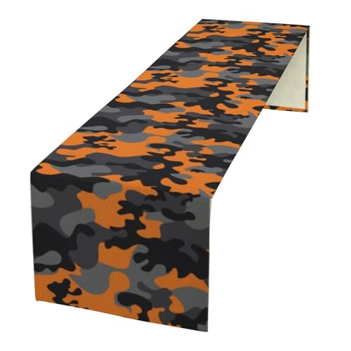 Camouflage Table Runner,Orange Black Army Camo Table Cloth for Home Indoor Outdoor Kitchen Holiday Birthday Party Decor 13x36 Inch - color: Camouflage-2, size: 13x36in