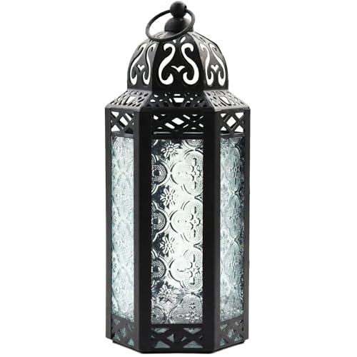 Vela Lanterns Decorative Indoor Moroccan Candle Holder, Clear, M | Ramadan Lantern, Turkish Vintage Lamp, Victorian Hurricane Pillar Holder, Tealight Votive Decor, Hanging, 10.5in Tall - color: Black/Clear, size: Medium