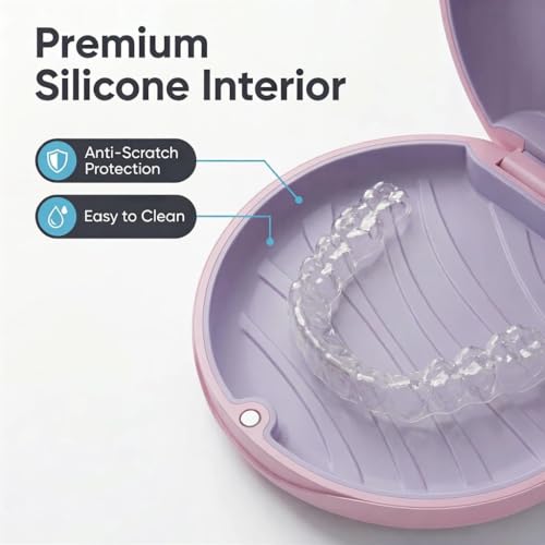 2 Pack Retainer Case with Vent Hole, Compatible with Invisalign | Portable Slim Travel Aligner Case,Secure Magnetic Closure-Food Grade Silicone Pad(2 Pack Pink) - color: 2 Pack Pink